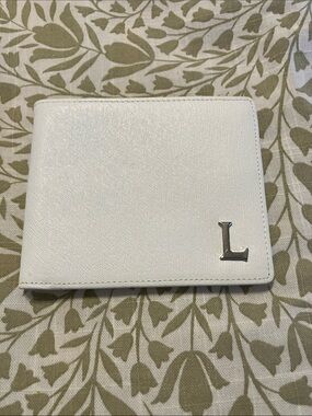 White Men's Leather Bifold Wallet with Silver 'L' Initial Lancaster